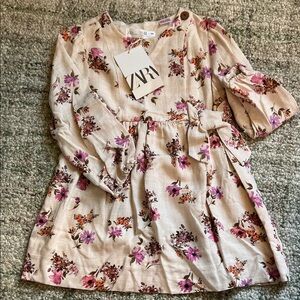 Zara Kids Cream Dress with Pink and Purple Floral